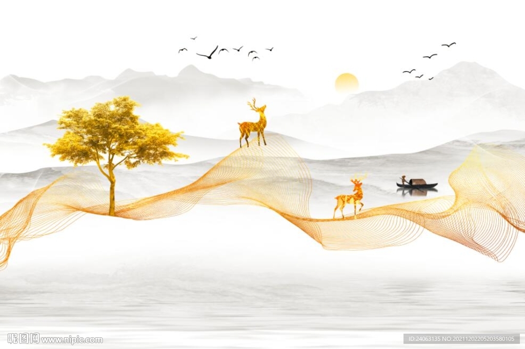 中式烟雾山水背景墙