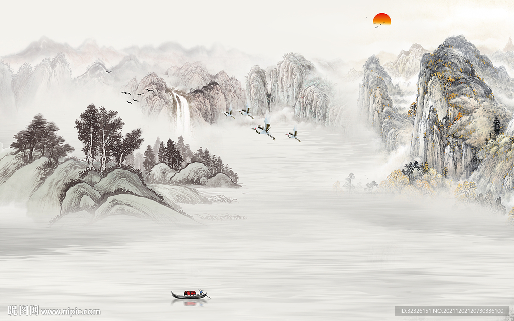 中式意境山水 tif分层画 