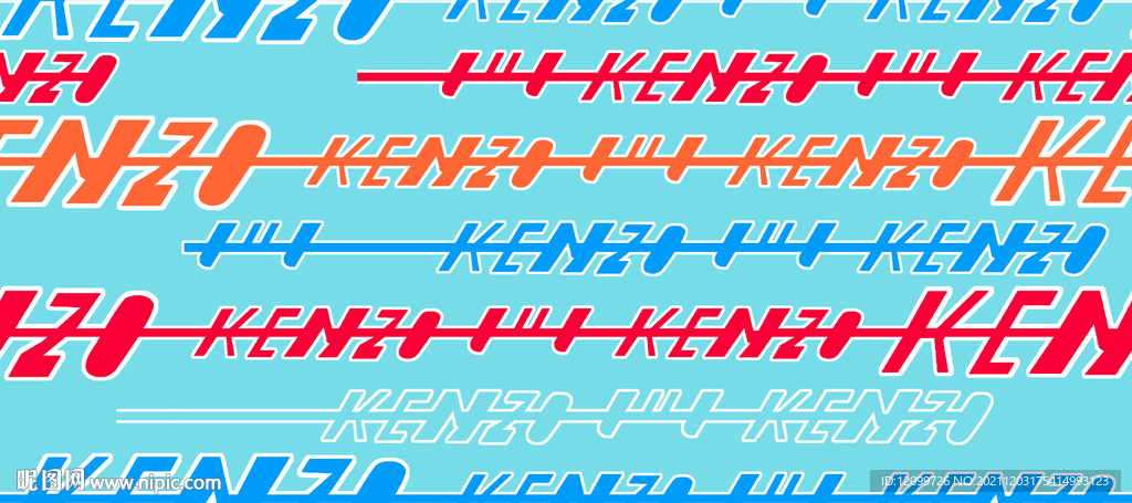 兰色抽象英文印花