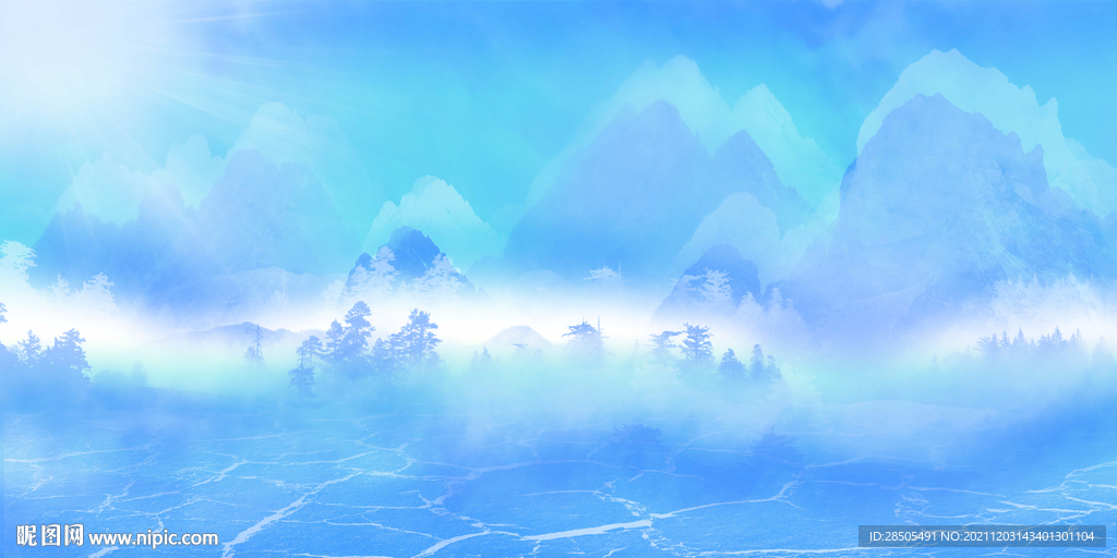 蓝色梦幻山水背景