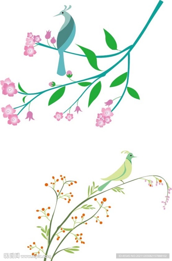 卡通花鸟