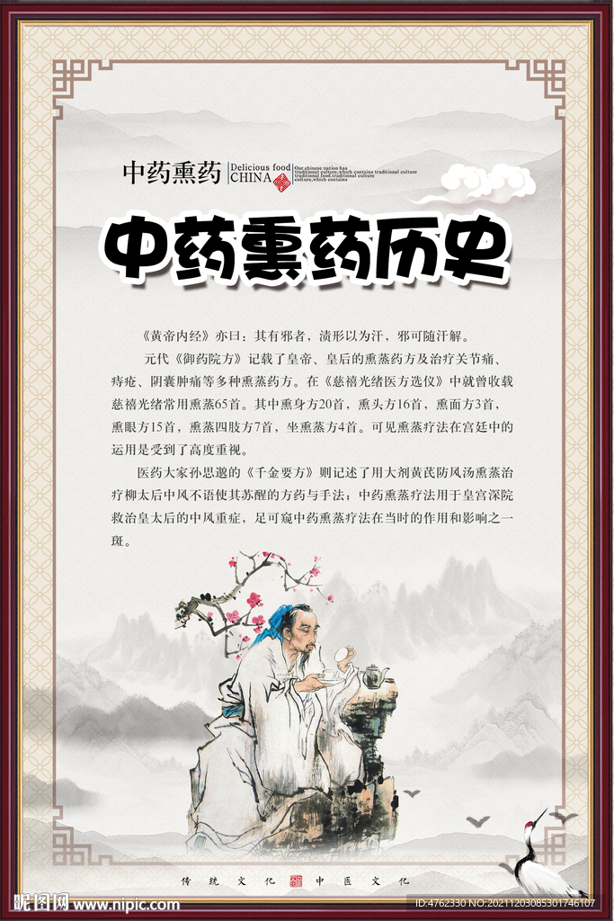 中医中药熏蒸熏药历史展板