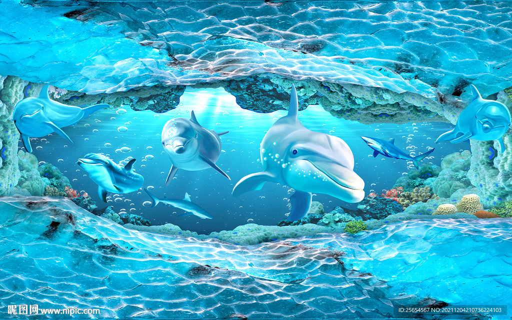 海底世界冰山壁画电视背景墙