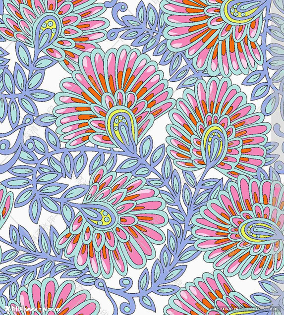 复古花叶 中国风 数码印花