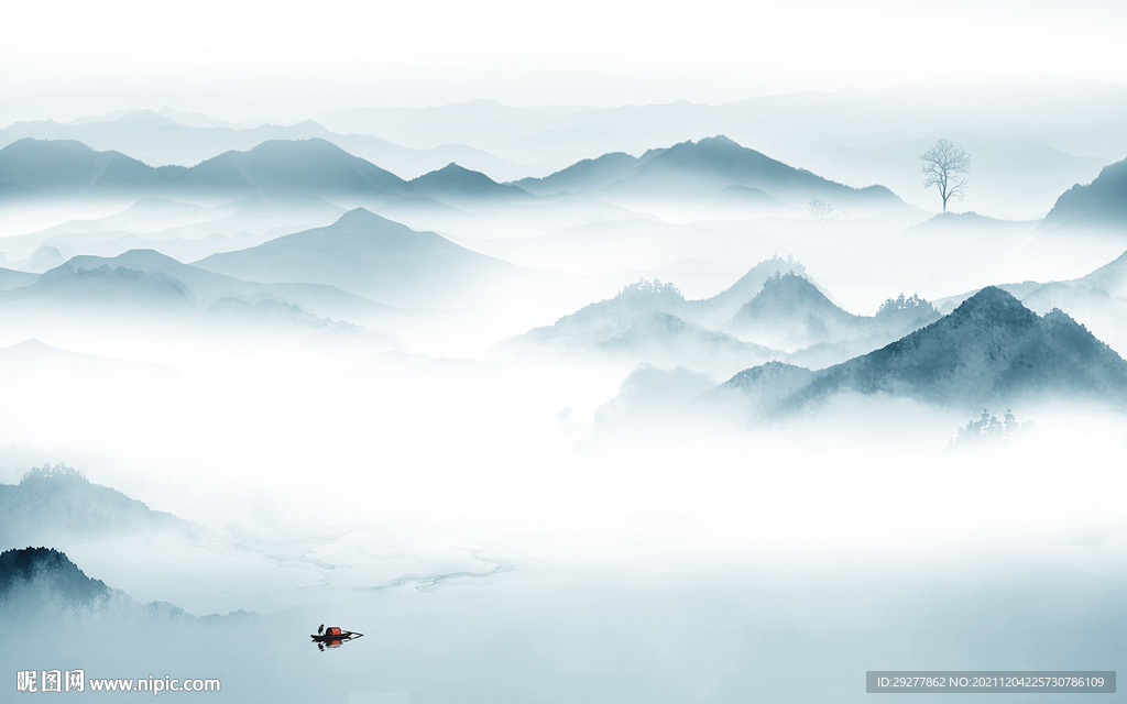 中式 山水无框新画 tif分层