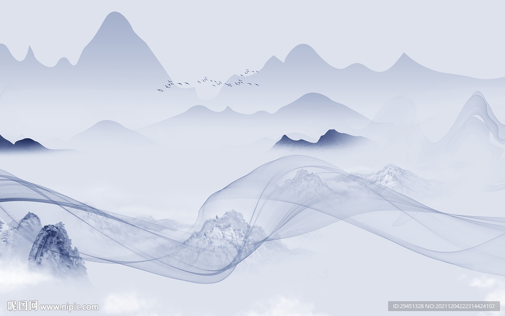 新中式山水高清背景 tif分层