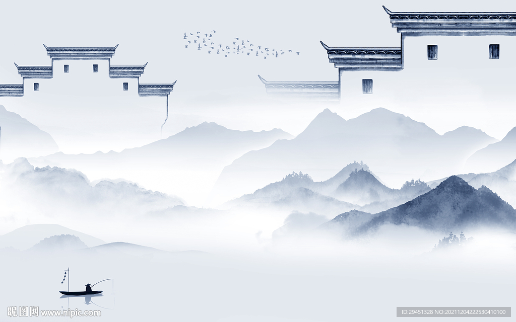 中式山水高清背景 tif分层