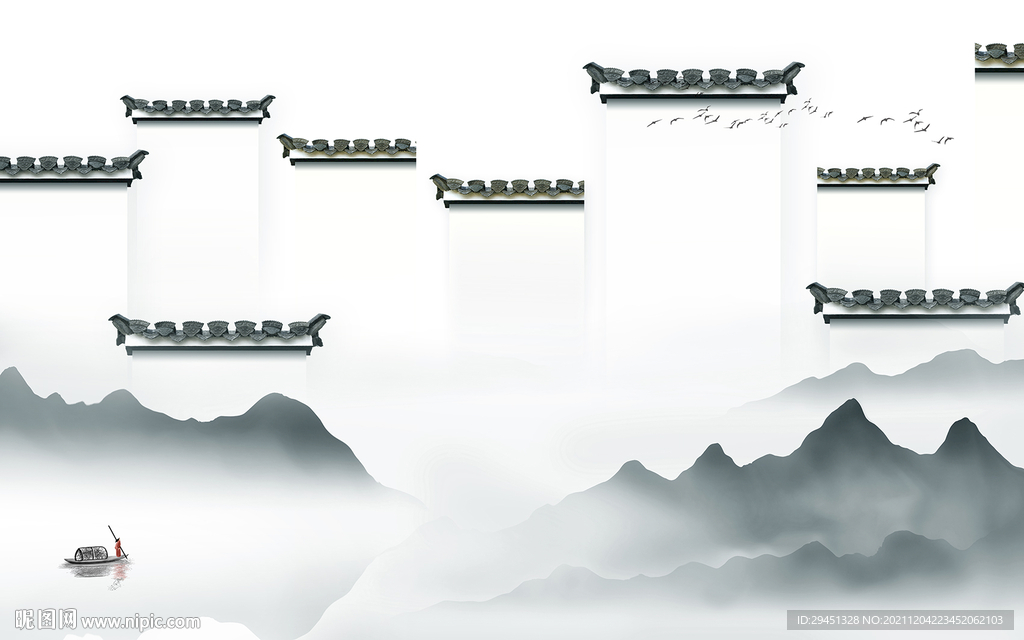 徽派山水高清背景 tif分层