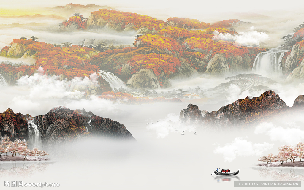 中国风背景墙山水 TIF分层画