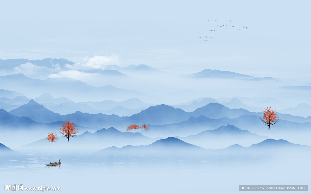 人气 山水客厅墙画 tif分层