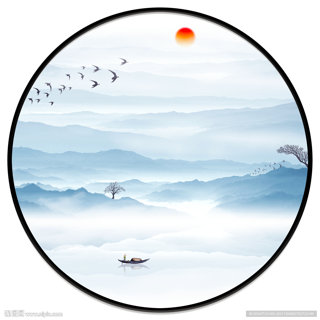 中式意境水墨山水画