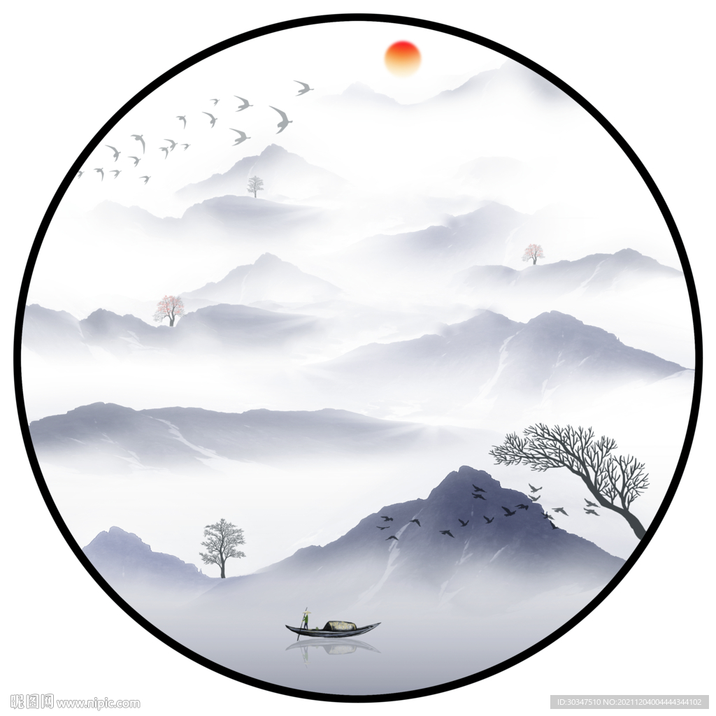 新式水墨意境山水画