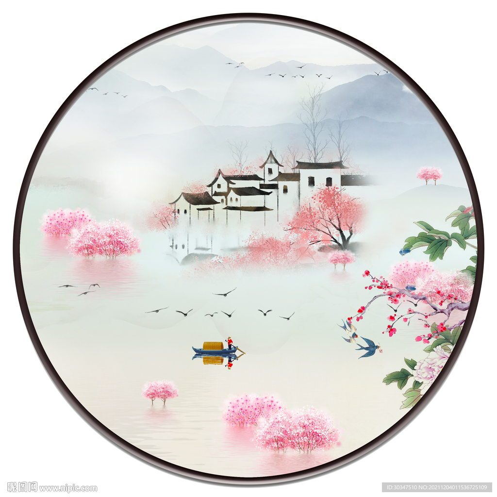 江南水墨山水客厅装饰画