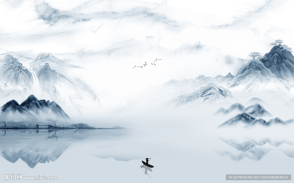 高清墙画山水 TIF分层