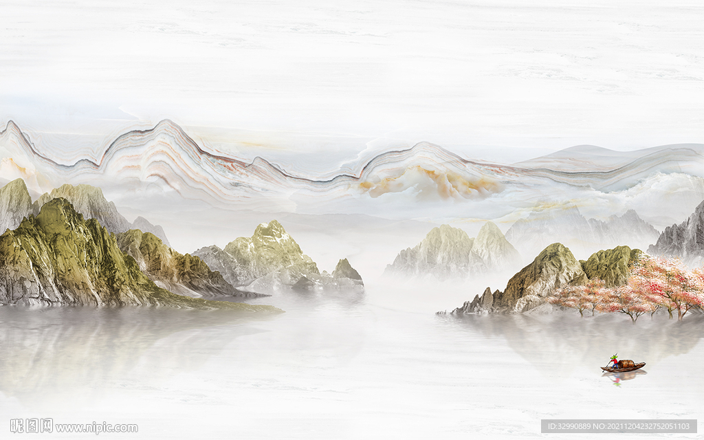 石纹高端山水墙画 TIF分层