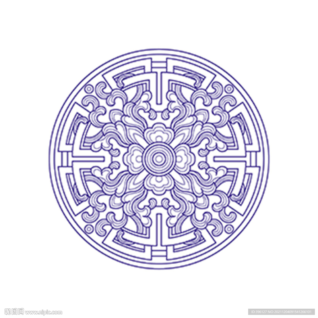 中式圆形花卉图案纹样