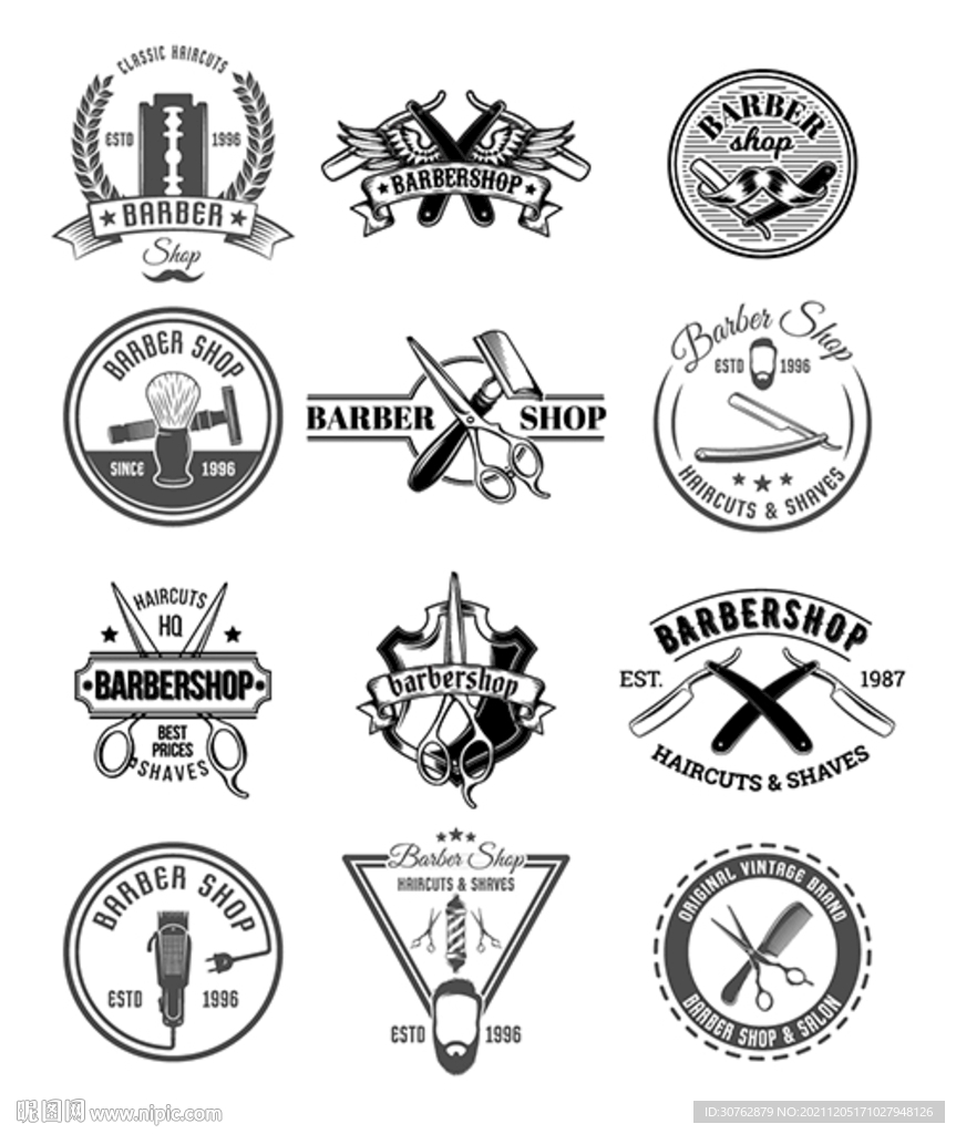 美发沙龙美容橱窗玻璃贴矢量图线