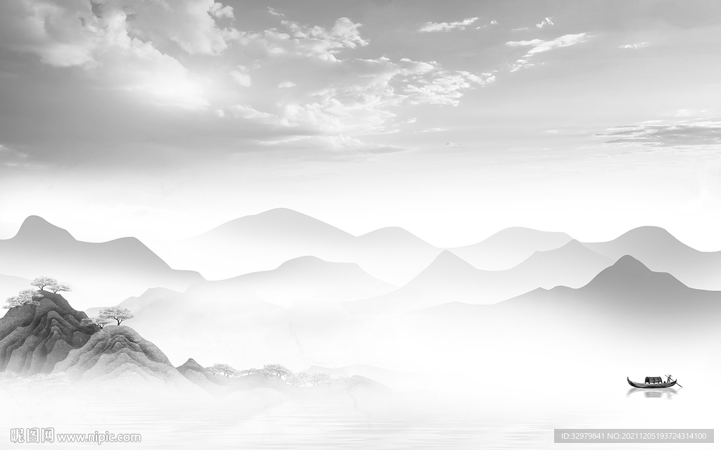 中式山水客厅背景 tif分层