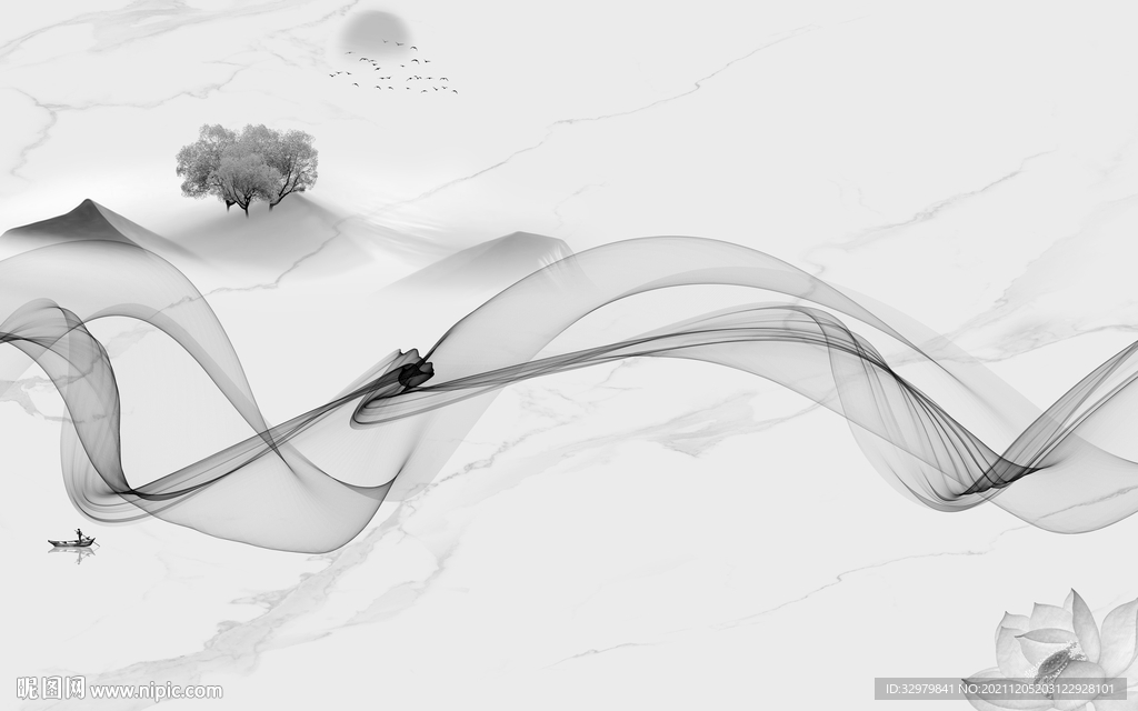 新款灰色山水框画 文件分层 