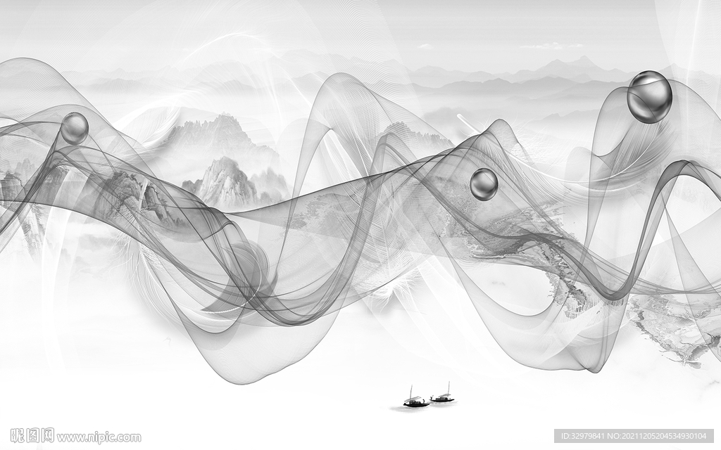灰色山水背景 文件分层 