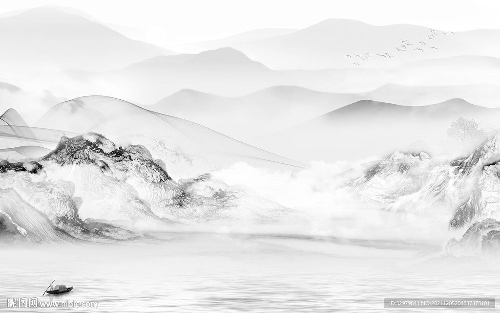 新品灰色山水背景 文件分层 