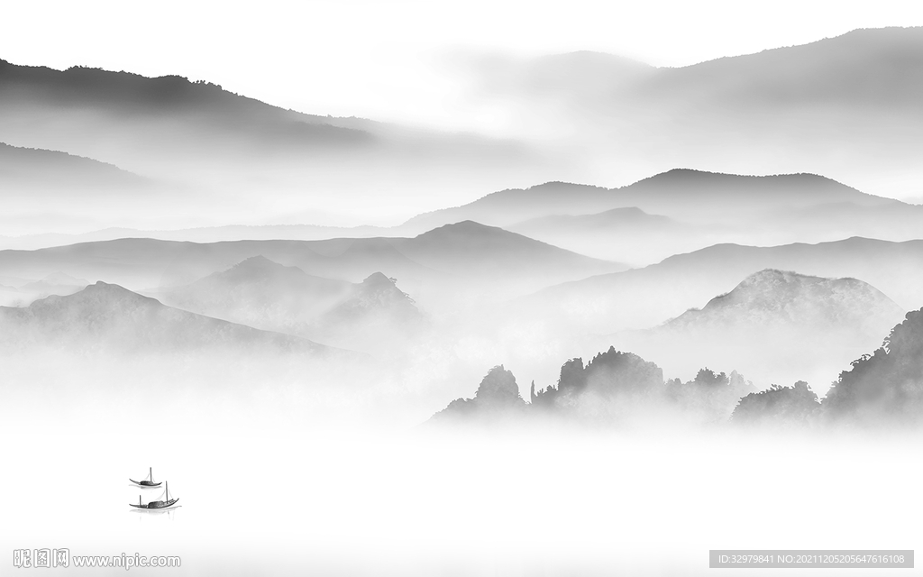 客厅灰色山水背景 文件分层 