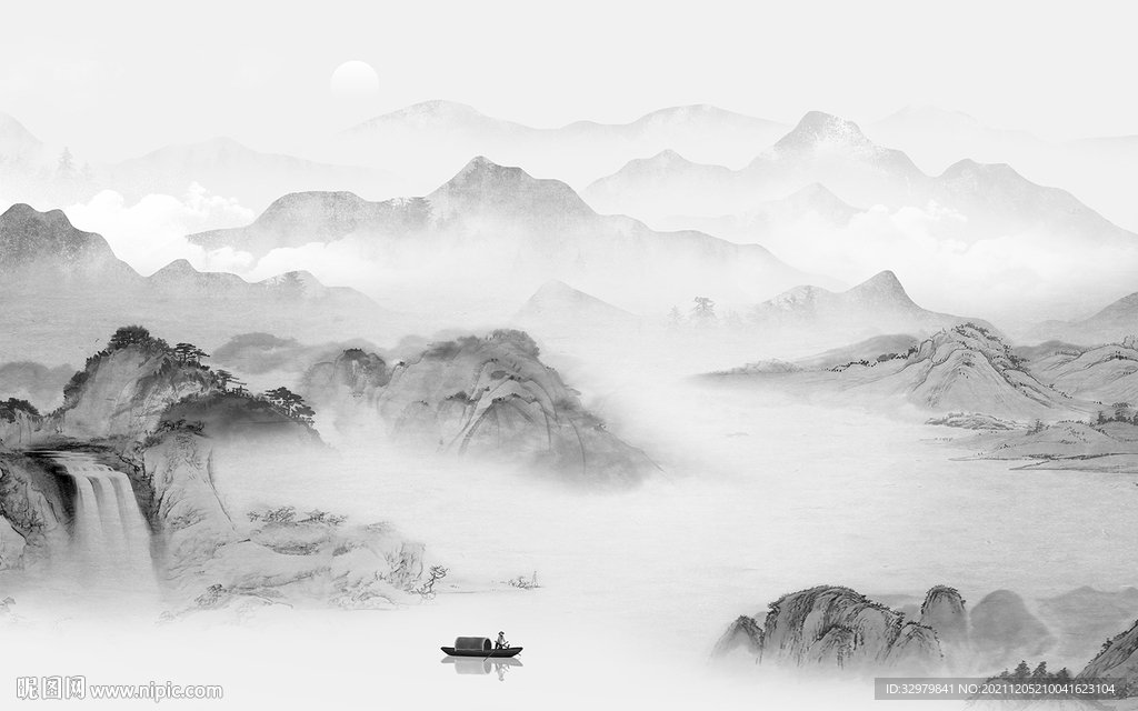 新款灰色山水背景 文件分层 