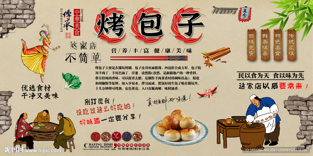 烤包子背景墙
