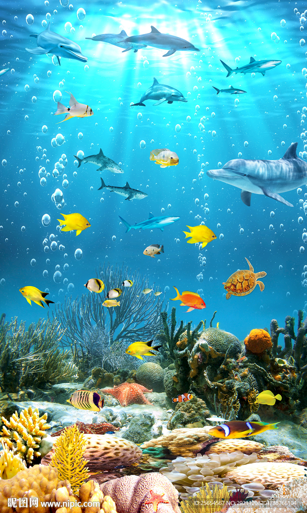 唯美海底世界海豚3D立体地板