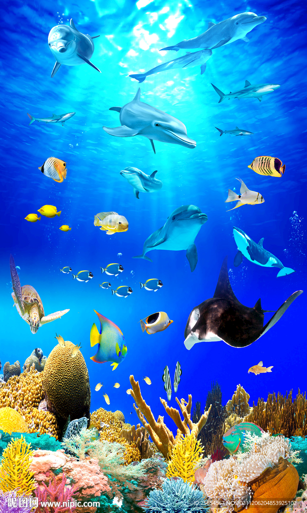 海洋世界海豚3D地板地砖地画