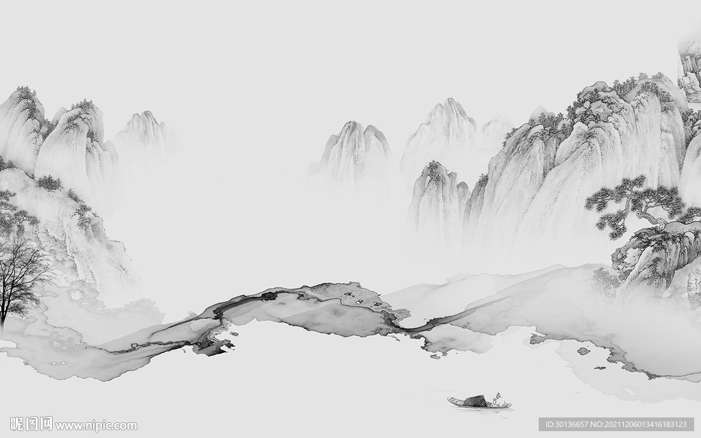 线条 最新灰色山水 TIF分层