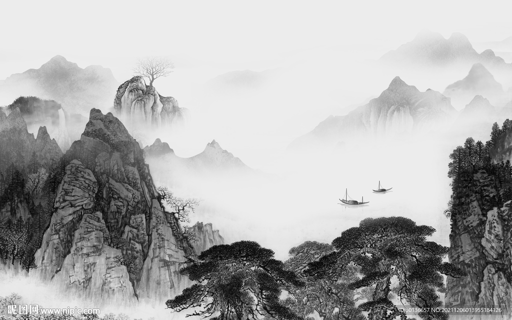 高清 现代灰色山水 TIF分层