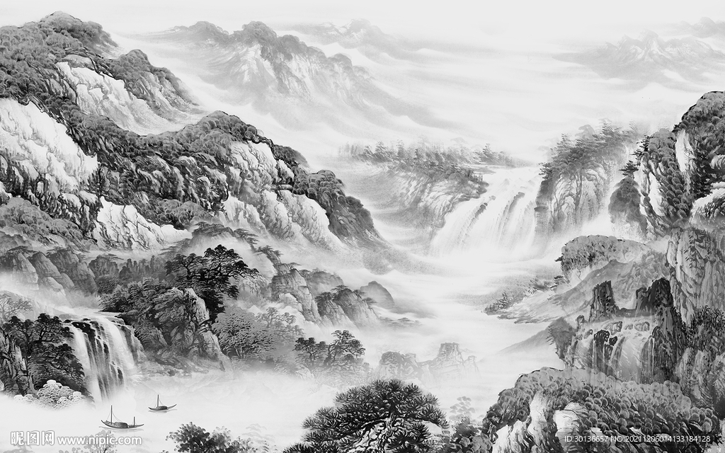 最新灰色山水 TIF分层