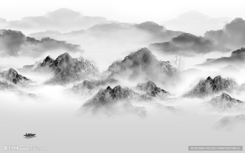 新中式简约灰色山水 TIF分层