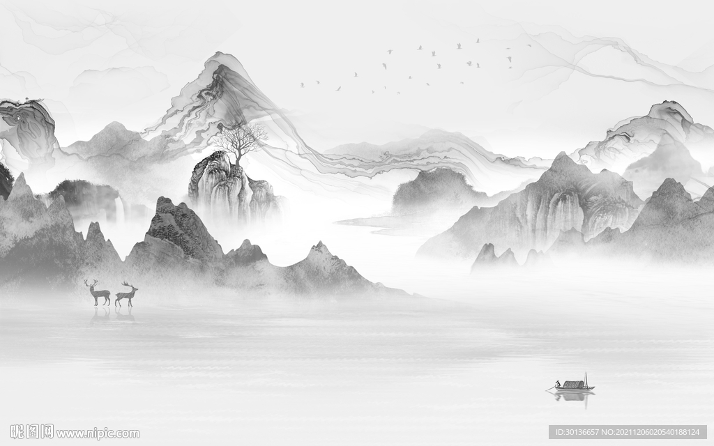 新款简约灰色山水 TIF分层