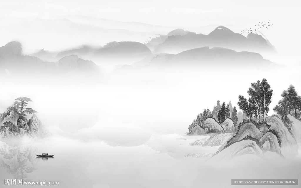 最新 简约灰色山水 TIF分层