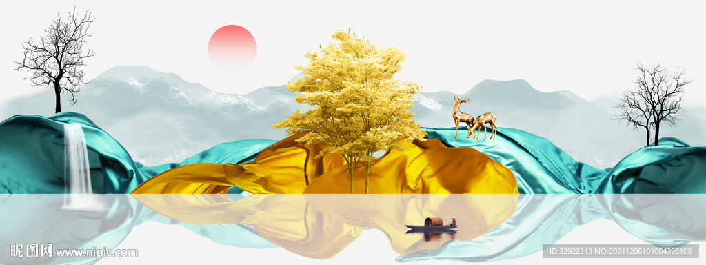 麋鹿山水装饰画