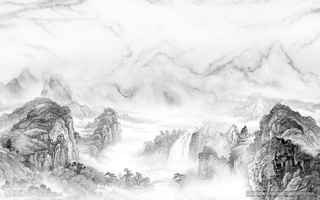 高档 灰色山水背景 文件分层 