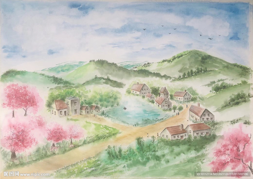 山村水彩画