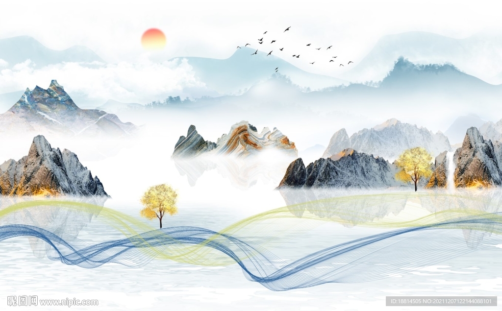 检阅车新中式背景墙