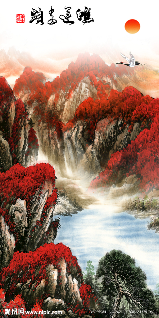 国画玄关山水图 TIF分层 