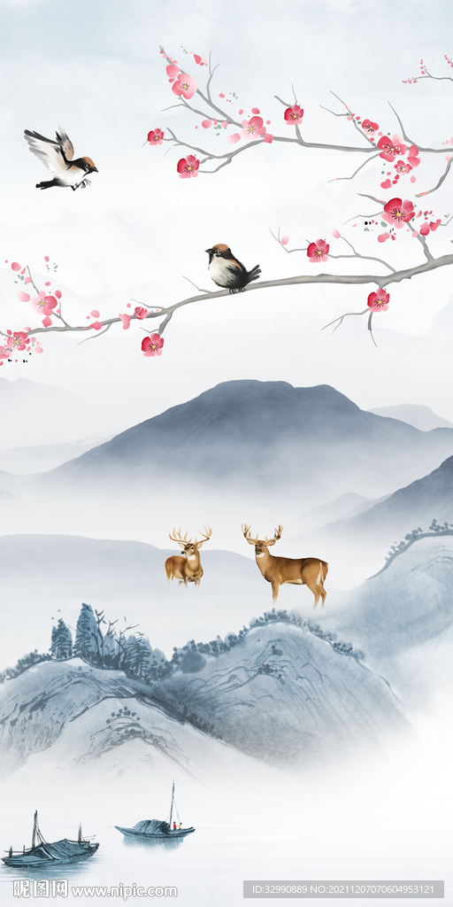 花鸟 最新玄关山水 TIF分层