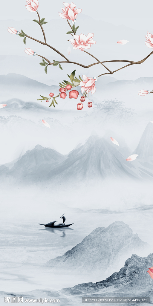 中式简约玄关山水 TIF分层