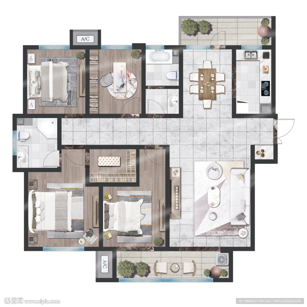户型图 家配图 彩平图 渲染