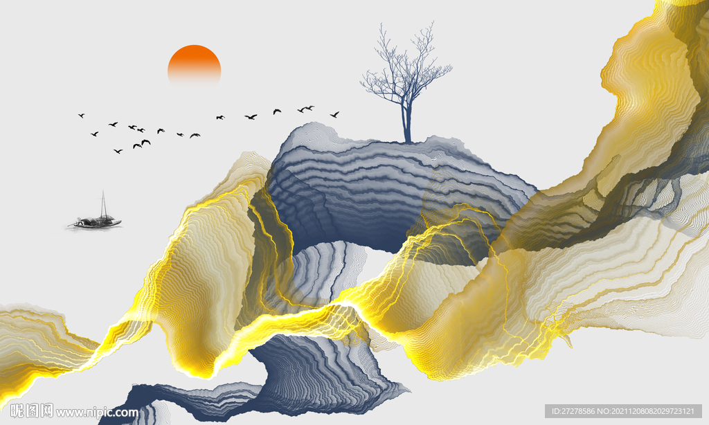 金箔金色山水素材