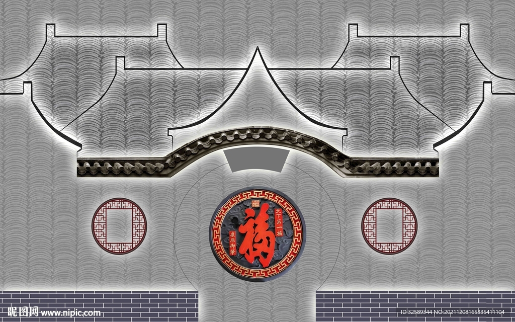 新中式瓦片古典背景墙