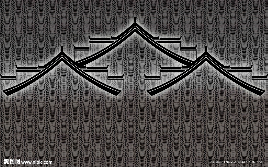 新中式瓦片古典背景墙