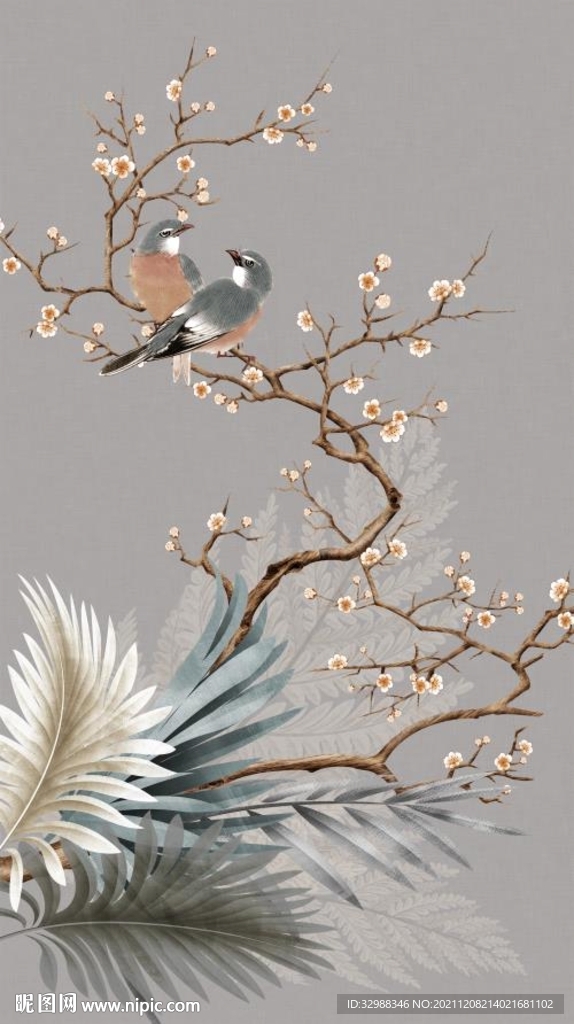 中式工笔山水花鸟玄关图片