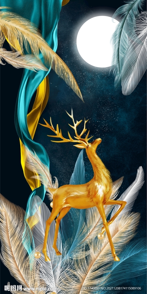 金麋鹿羽毛玄关