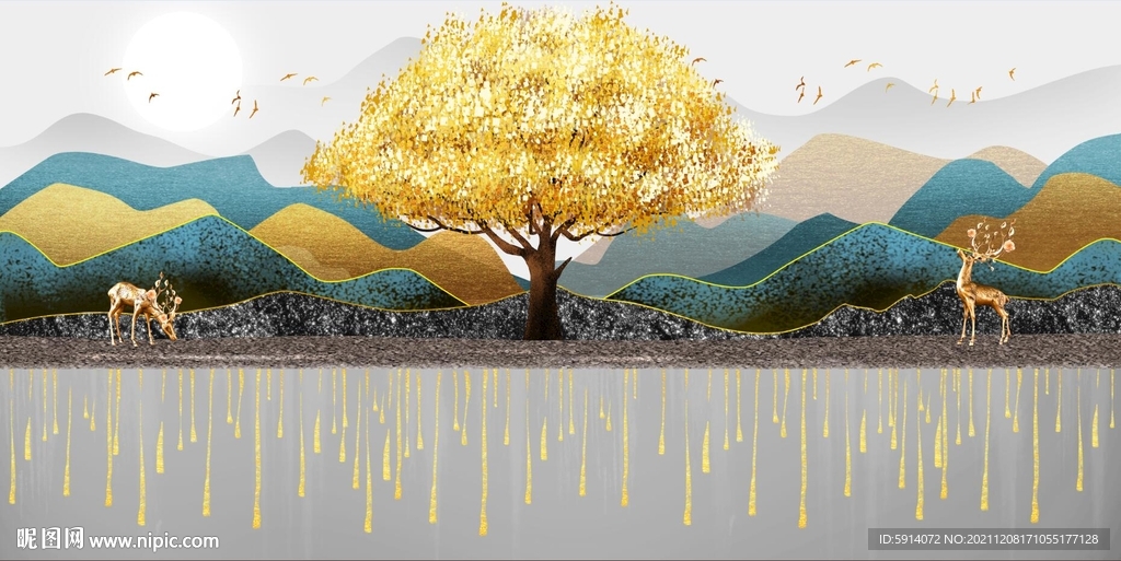 晶瓷画 抽象画 麋鹿